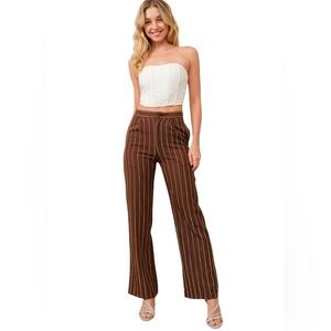 NEW blue b Dark Brown Allover Aurora Borealis Rhinestone Vertical Striped Pants.